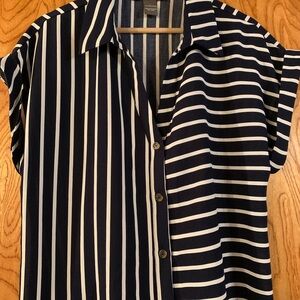 Navy and White Striped Button Down Shirt